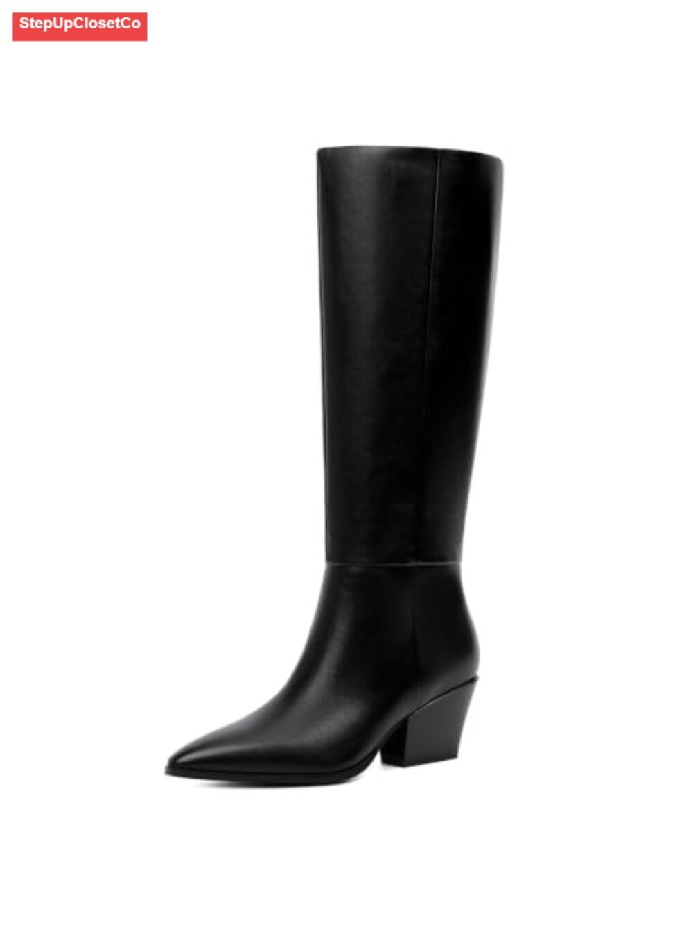 Womens Knee High Boots Faux Leather Pointed Toe Low Block Heel Tall Boots